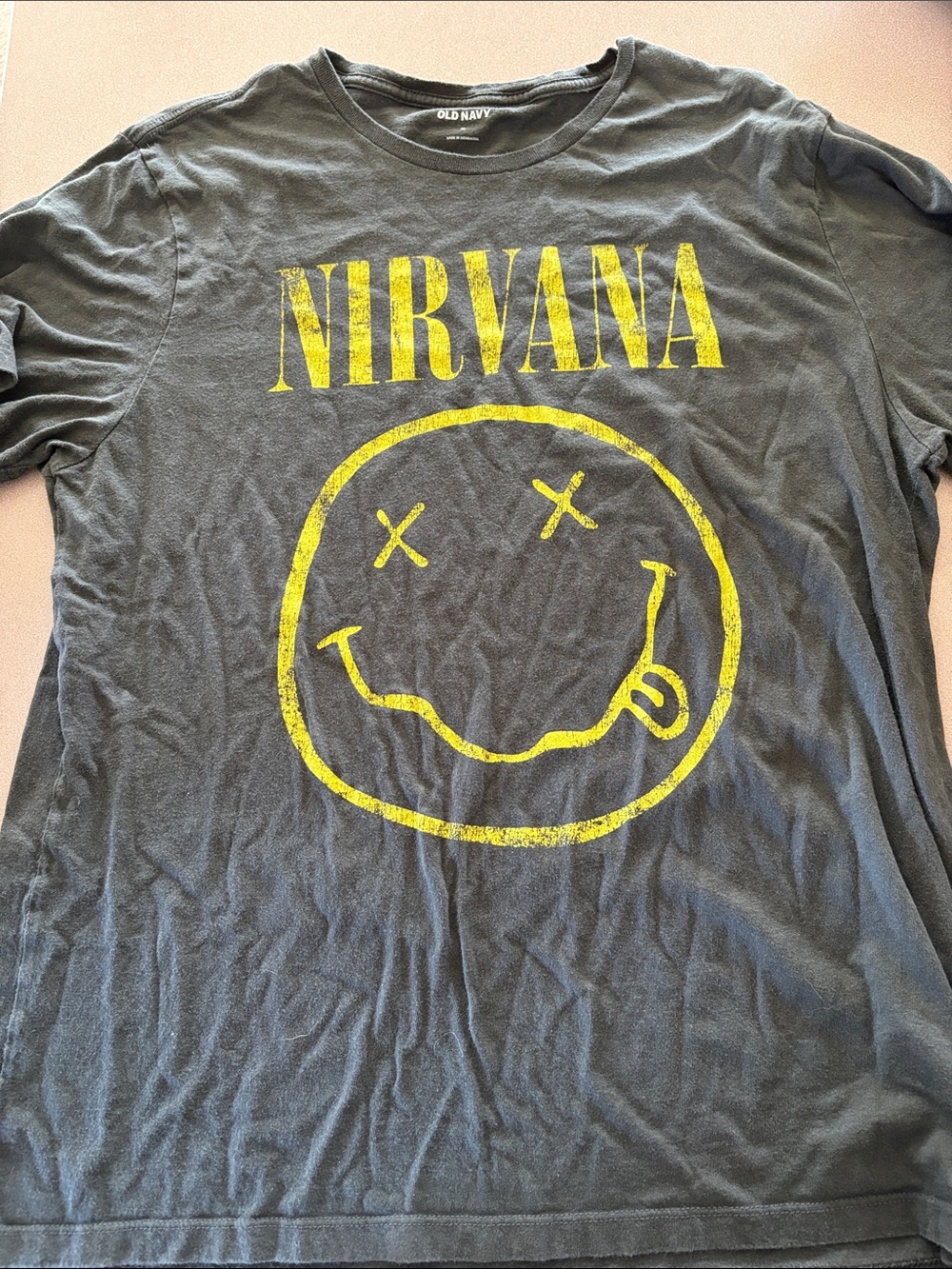 Old Navy Black Short-Sleeve Nirvana Graphic Tee with Yellow Logo